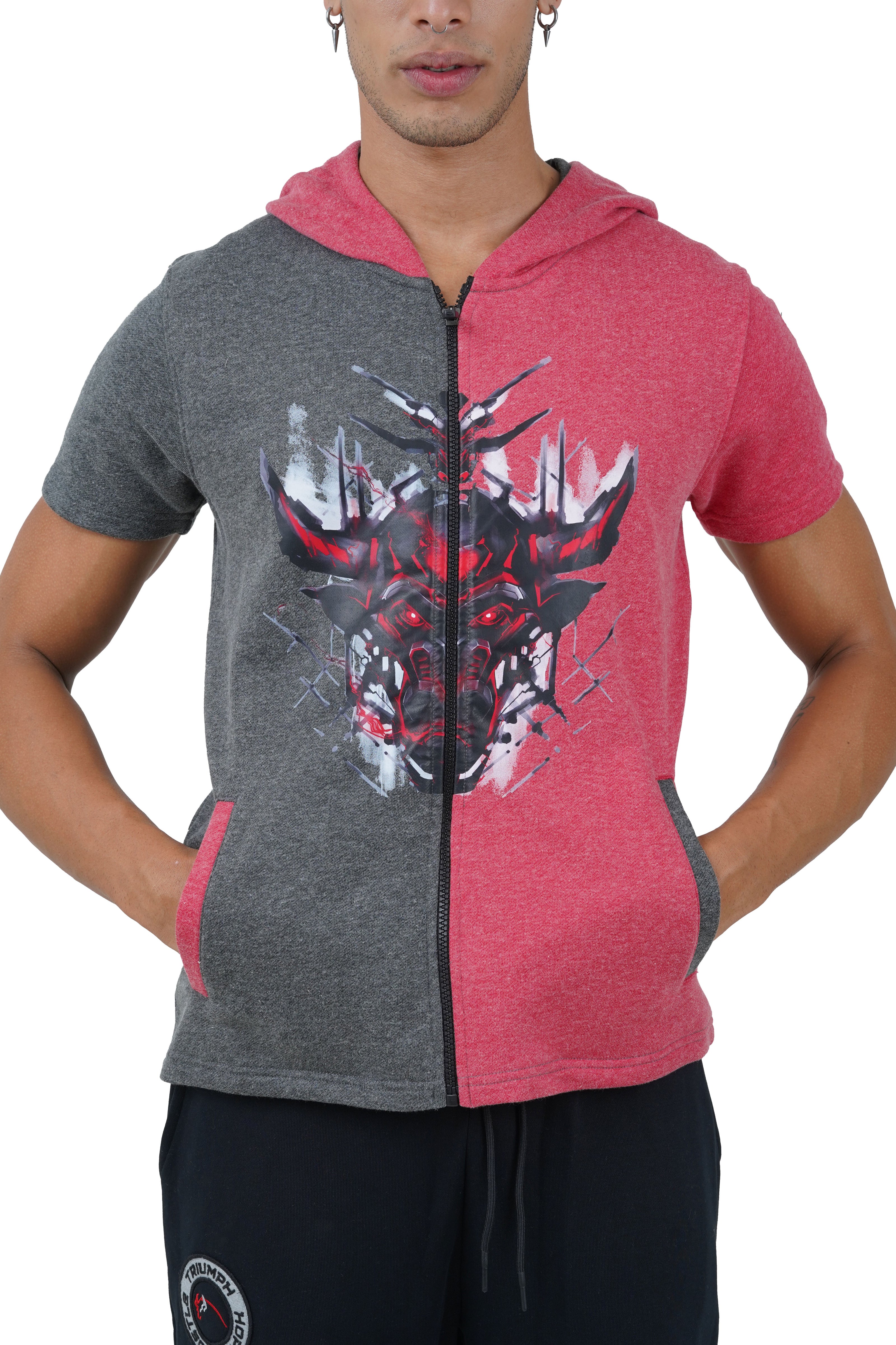 THE PREP DUAL SHADE HALF SLEEVE  HOODIE