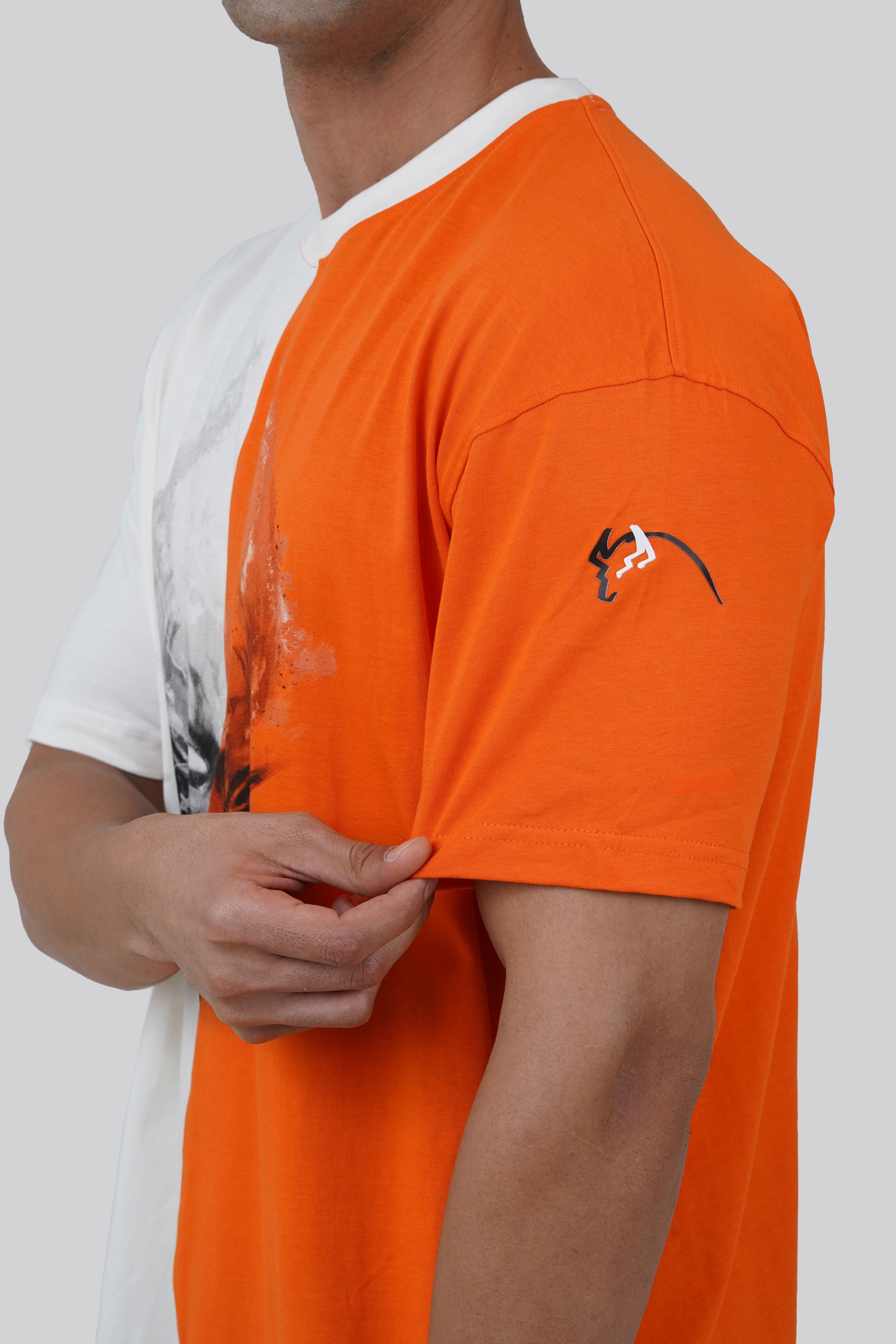 THE PREP DUAL-SHADE OVERSIZED TEE - ORANGE/OFFWHITE