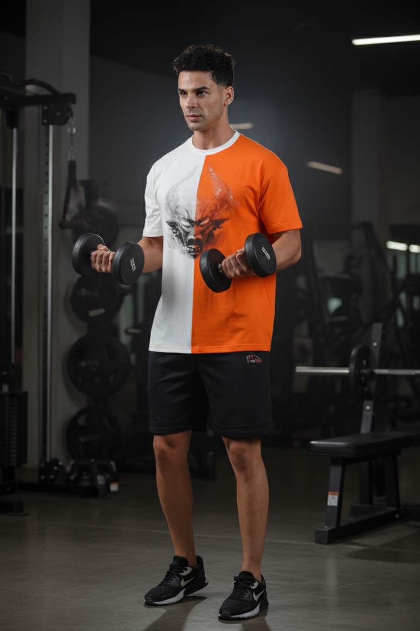 THE PREP DUAL-SHADE OVERSIZED TEE - ORANGE/OFFWHITE