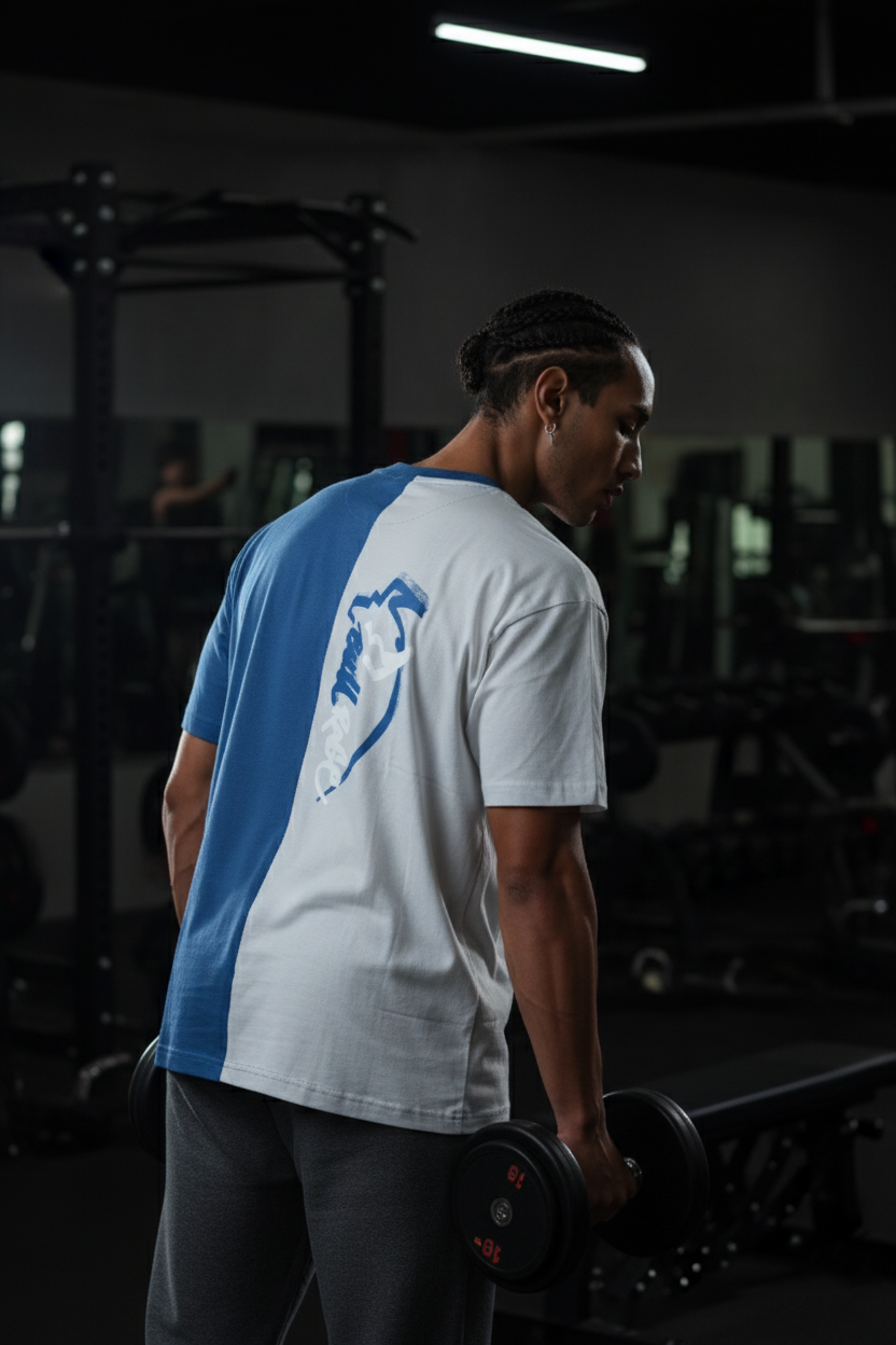 THE PREP DUAL-SHADE OVERSIZED TEE - GREY/BLUE