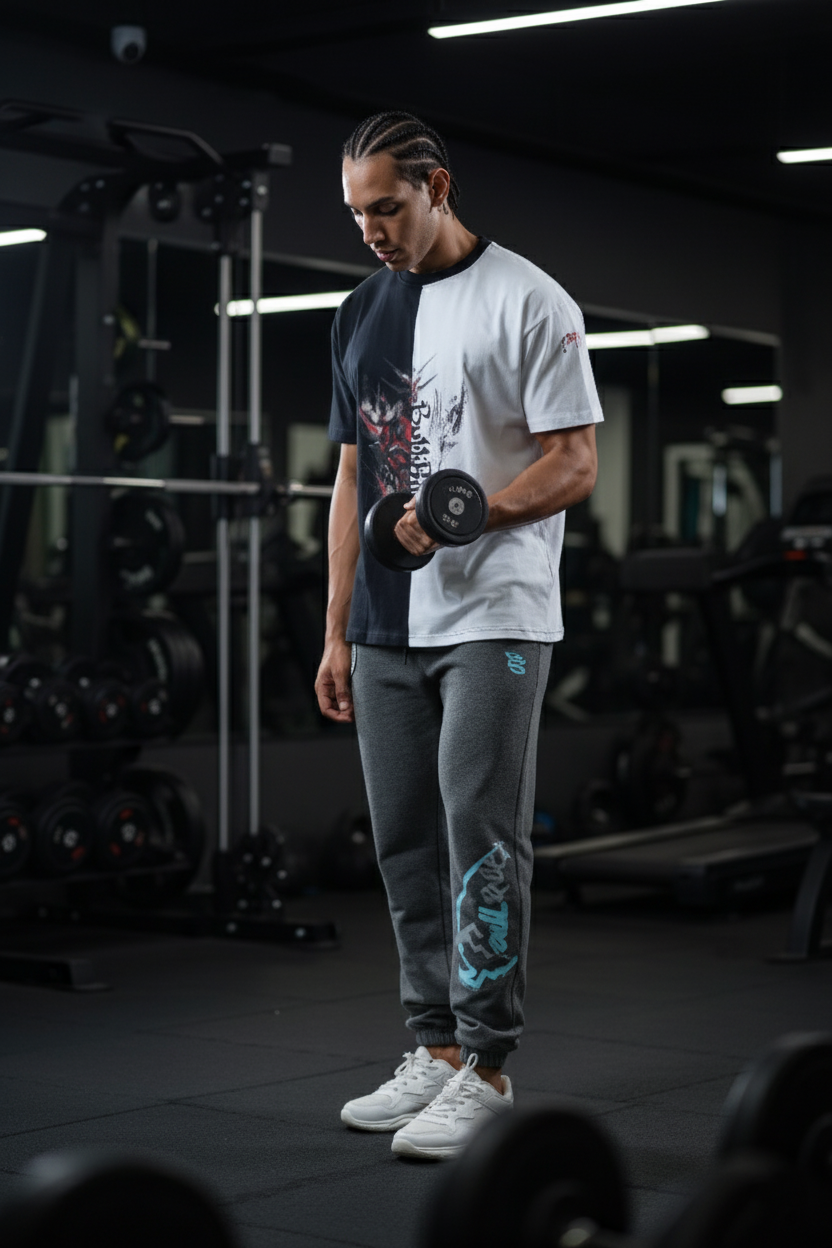 THE PREP DUAL-SHADE OVERSIZED TEE - BLACK/WHITE