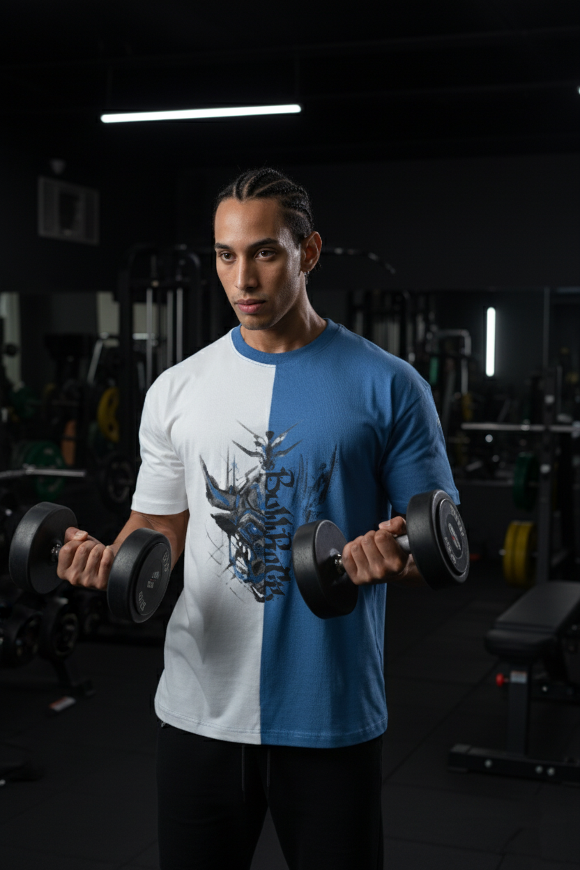 THE PREP DUAL-SHADE OVERSIZED TEE - GREY/BLUE
