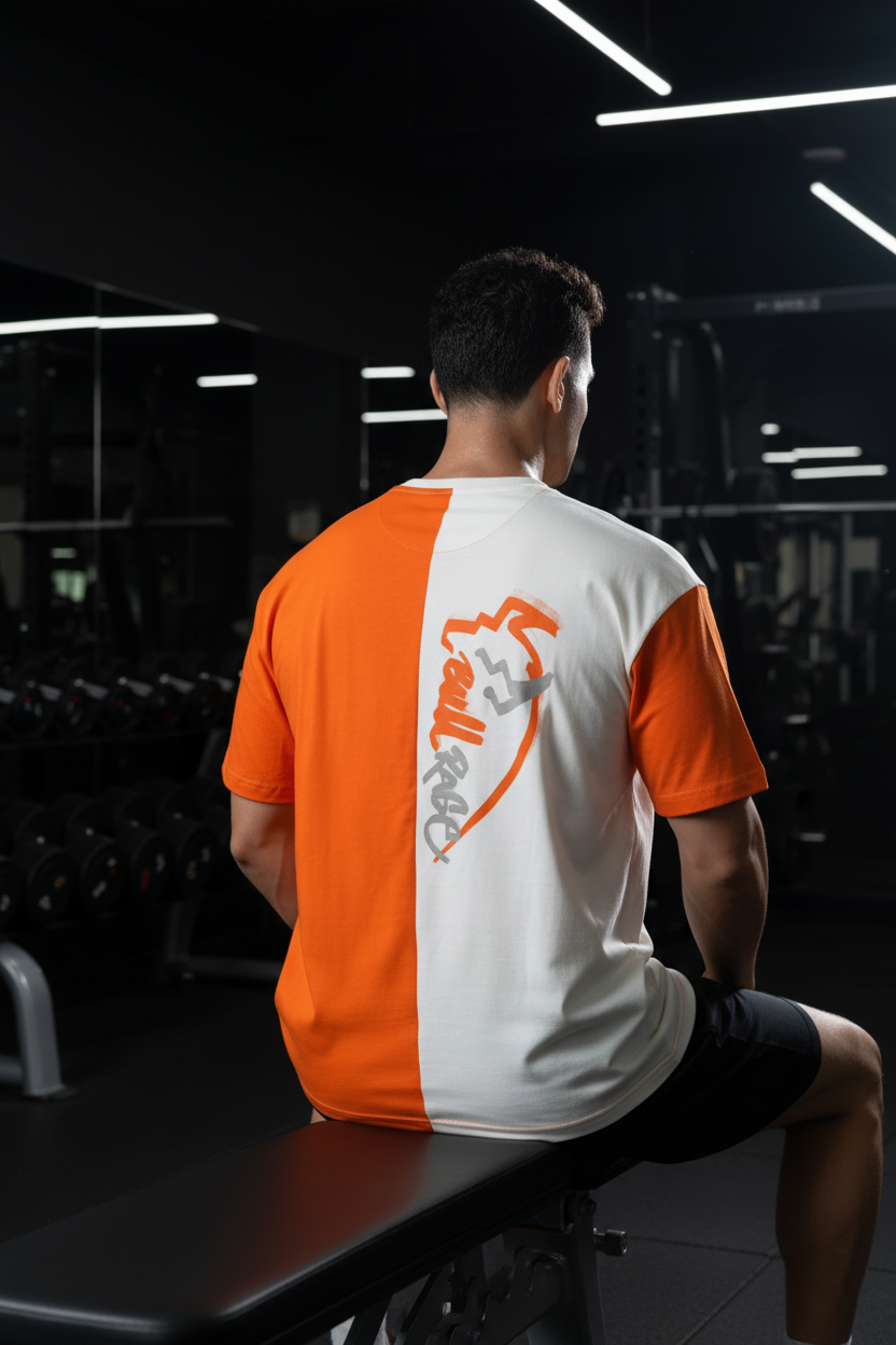 THE PREP DUAL-SHADE OVERSIZED TEE - ORANGE/OFFWHITE