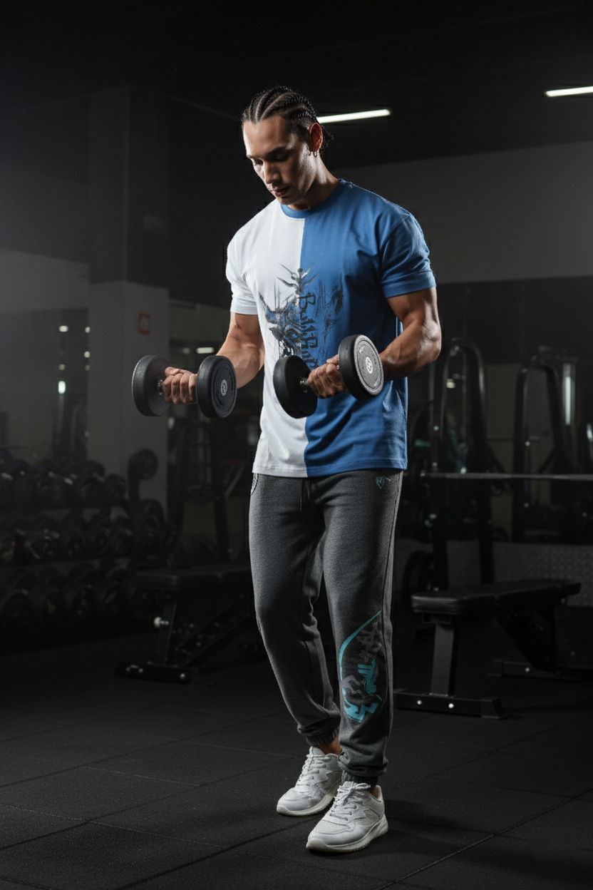 THE PREP DUAL-SHADE OVERSIZED TEE - GREY/BLUE