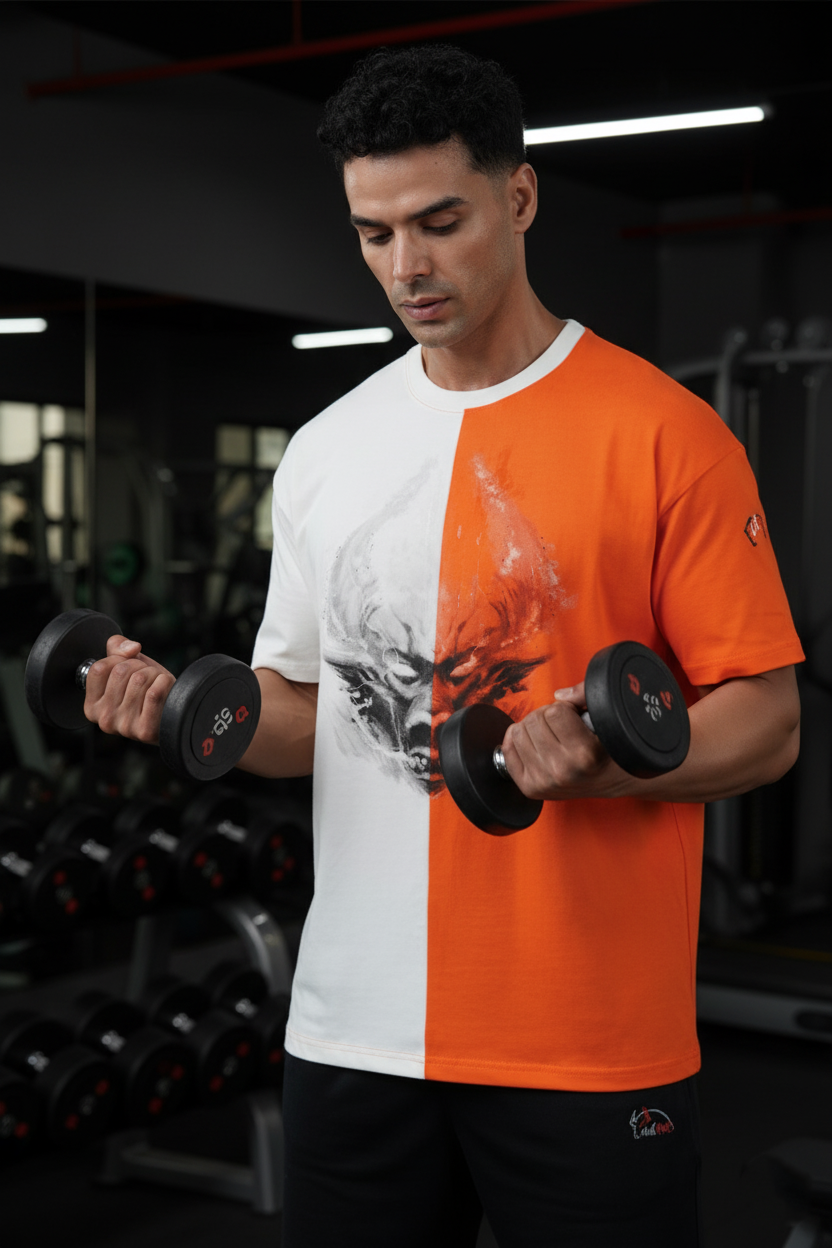 THE PREP DUAL-SHADE OVERSIZED TEE - ORANGE/OFFWHITE