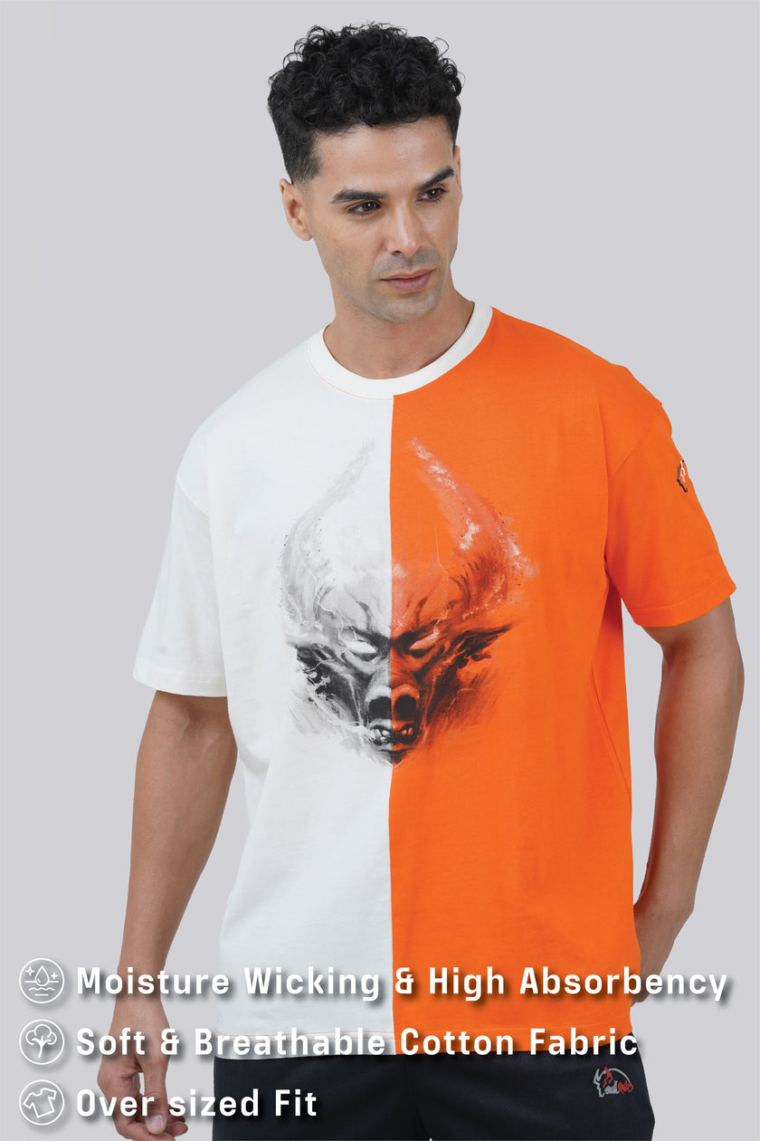 THE PREP DUAL-SHADE OVERSIZED TEE - ORANGE/OFFWHITE