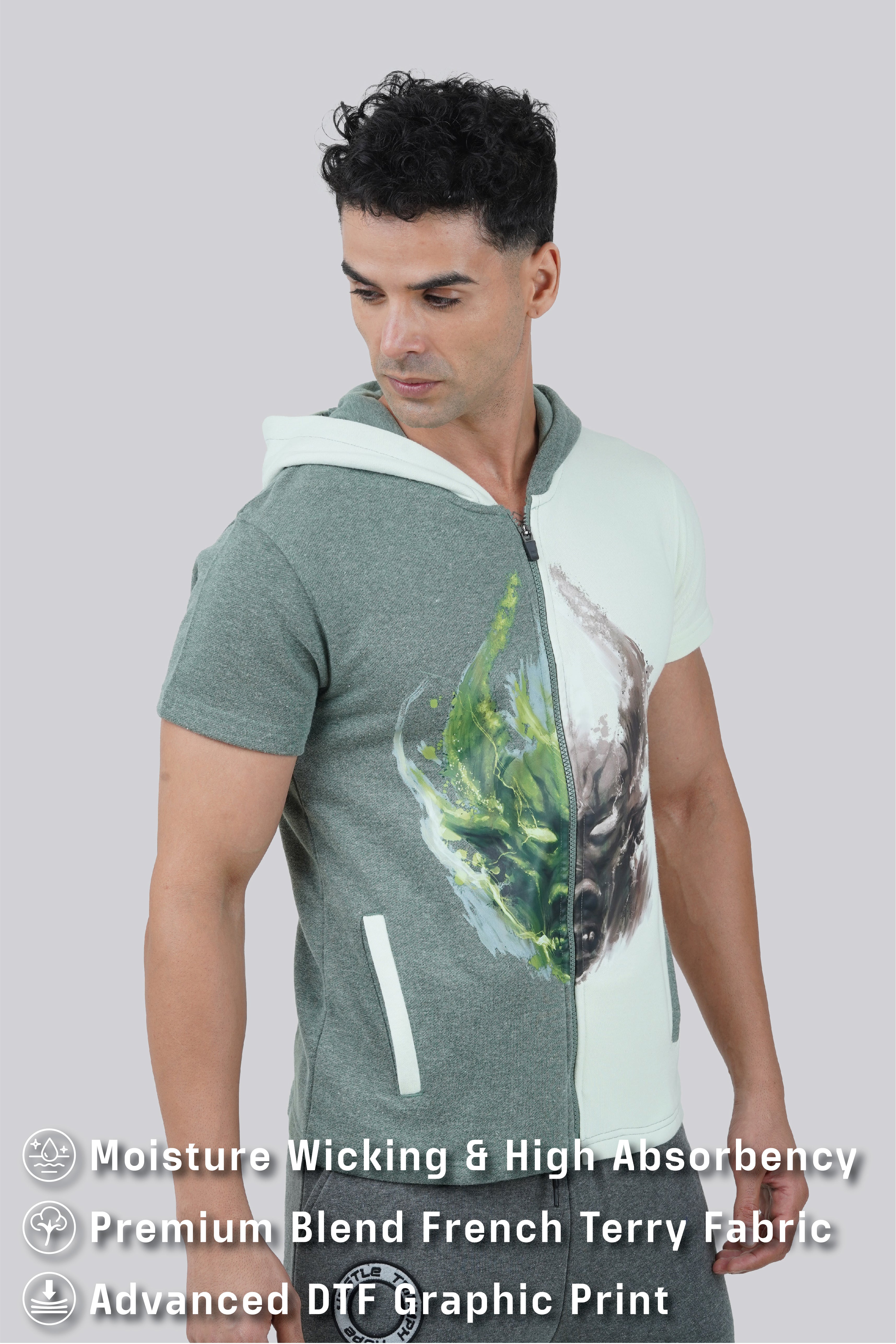 THE PREP DUAL SHADE HALF SLEEVE  HOODIE